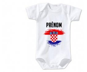 Body bébé Drapeau effet pinceau Croatie avec prénom taille 3/6 mois manches Courtes