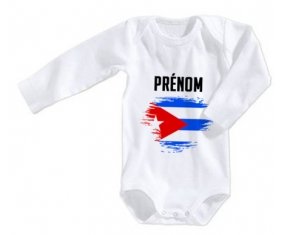Body bébé Drapeau effet pinceau Cuba avec prénom taille 3/6 mois manches Longues