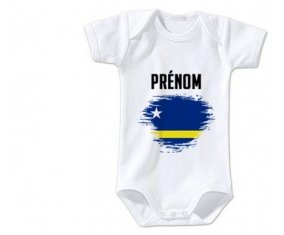 Body bébé Drapeau effet pinceau Curacao avec prénom taille 3/6 mois manches Courtes