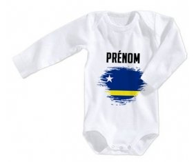 Body bébé Drapeau effet pinceau Curacao avec prénom taille 3/6 mois manches Longues