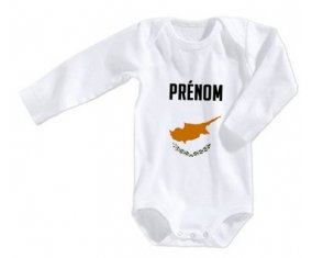 Body bébé Drapeau effet pinceau Chypre avec prénom taille 3/6 mois manches Longues