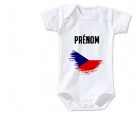 Body bébé Drapeau effet pinceau République Tchèque avec prénom taille 3/6 mois manches Courtes