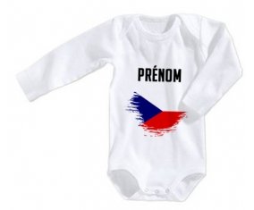 Body bébé Drapeau effet pinceau République Tchèque avec prénom taille 3/6 mois manches Longues