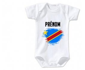 Body bébé Drapeau effet pinceau République Démocratique du Congo avec prénom taille 3/6 mois manches Courtes