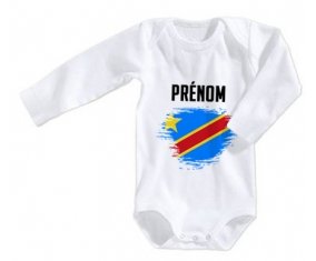 Body bébé Drapeau effet pinceau République Démocratique du Congo avec prénom taille 3/6 mois manches Longues