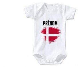 Body bébé Drapeau effet pinceau Danemark avec prénom taille 3/6 mois manches Courtes