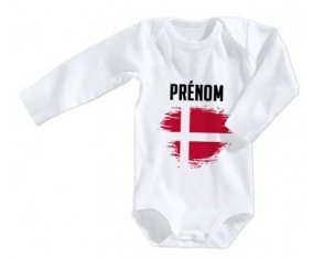 Body bébé Drapeau effet pinceau Danemark avec prénom taille 3/6 mois manches Longues