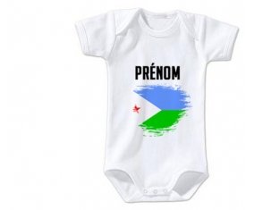 Body bébé Drapeau effet pinceau Djibouti avec prénom taille 3/6 mois manches Courtes