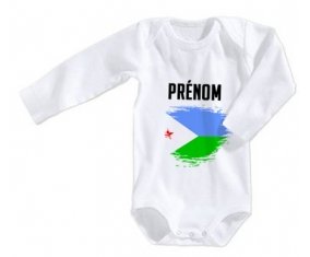 Body bébé Drapeau effet pinceau Djibouti avec prénom taille 3/6 mois manches Longues