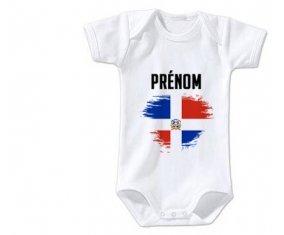 Body bébé Drapeau effet pinceau République Dominicaine avec prénom taille 3/6 mois manches Courtes