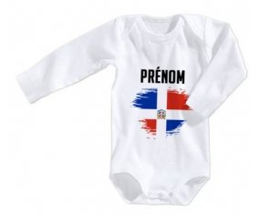 Body bébé Drapeau effet pinceau République Dominicaine avec prénom taille 3/6 mois manches Longues