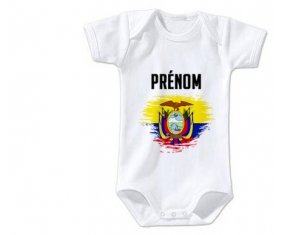 Body bébé Drapeau effet pinceau Equateur avec prénom taille 3/6 mois manches Courtes