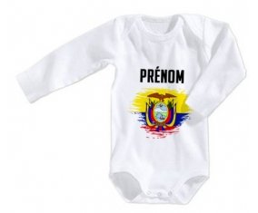 Body bébé Drapeau effet pinceau Equateur avec prénom taille 3/6 mois manches Longues