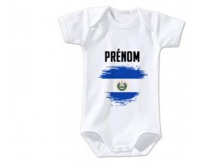 Body bébé Drapeau effet pinceau Le Salvador avec prénom taille 3/6 mois manches Courtes
