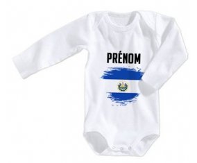 Body bébé Drapeau effet pinceau Le Salvador avec prénom taille 3/6 mois manches Longues