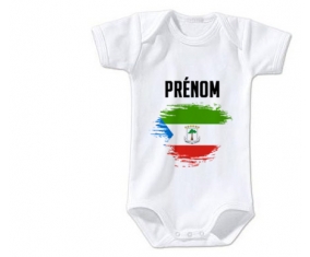 Body bébé Drapeau effet pinceau Guinée Équatoriale avec prénom taille 3/6 mois manches Courtes