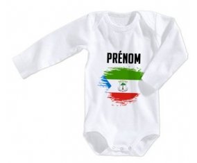 Body bébé Drapeau effet pinceau Guinée Équatoriale avec prénom taille 3/6 mois manches Longues