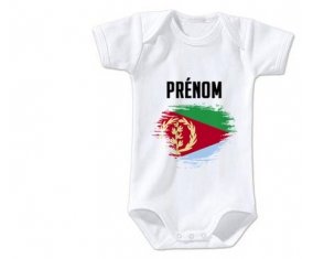 Body bébé Drapeau effet pinceau Érythrée avec prénom taille 3/6 mois manches Courtes