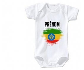 Body bébé Drapeau effet pinceau Ethiopie avec prénom taille 3/6 mois manches Courtes