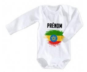 Body bébé Drapeau effet pinceau Ethiopie avec prénom taille 3/6 mois manches Longues