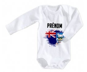 Body bébé Drapeau effet pinceau les îles Falkland avec prénom taille 3/6 mois manches Longues