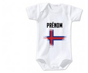 Body bébé Drapeau effet pinceau Îles Féroé avec prénom taille 3/6 mois manches Courtes