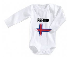 Body bébé Drapeau effet pinceau Îles Féroé avec prénom taille 3/6 mois manches Longues