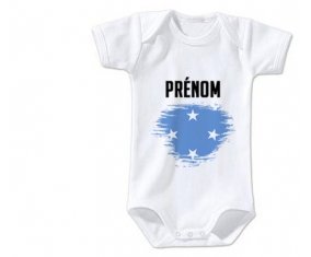 Body bébé Drapeau effet pinceau États fédérés de Micronésie avec prénom taille 3/6 mois manches Courtes