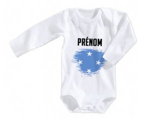 Body bébé Drapeau effet pinceau États fédérés de Micronésie avec prénom taille 3/6 mois manches Longues