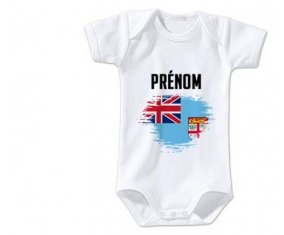 Body bébé Drapeau effet pinceau Fidji avec prénom taille 3/6 mois manches Courtes