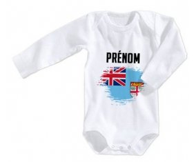 Body bébé Drapeau effet pinceau Fidji avec prénom taille 3/6 mois manches Longues