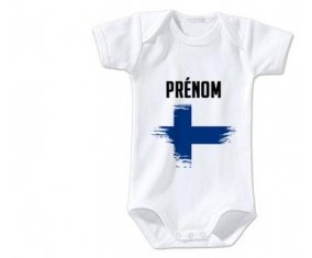 Body bébé Drapeau effet pinceau Finlande avec prénom taille 3/6 mois manches Courtes