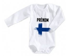 Body bébé Drapeau effet pinceau Finlande avec prénom taille 3/6 mois manches Longues
