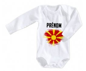Body bébé Drapeau effet pinceau Macédoine du Nord avec prénom taille 3/6 mois manches Longues