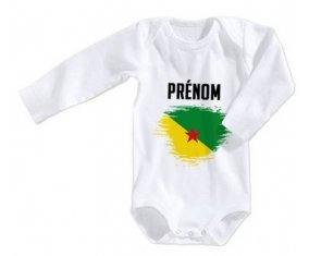 Body bébé Drapeau effet pinceau Guyane Française avec prénom taille 3/6 mois manches Longues