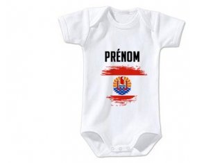 Body bébé Drapeau effet pinceau Polynésie française avec prénom taille 3/6 mois manches Courtes