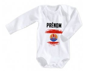Body bébé Drapeau effet pinceau Polynésie française avec prénom taille 3/6 mois manches Longues