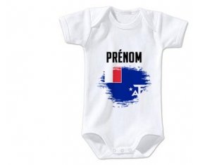 Body bébé Drapeau effet pinceau Terres australes françaises avec prénom taille 3/6 mois manches Courtes