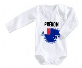 Body bébé Drapeau effet pinceau Terres australes françaises avec prénom taille 3/6 mois manches Longues