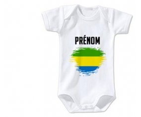 Body bébé Drapeau effet pinceau Gabon avec prénom taille 3/6 mois manches Courtes