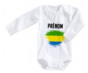 Body bébé Drapeau effet pinceau Gabon avec prénom taille 3/6 mois manches Longues