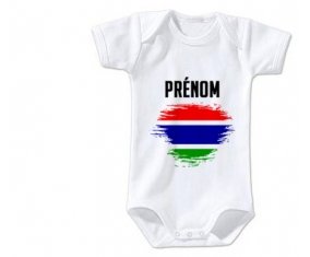 Body bébé Drapeau effet pinceau Gambie avec prénom taille 3/6 mois manches Courtes