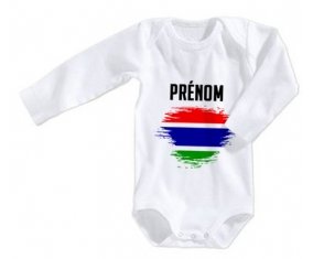 Body bébé Drapeau effet pinceau Gambie avec prénom taille 3/6 mois manches Longues