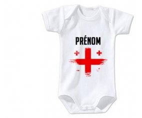 Body bébé Drapeau effet pinceau Géorgie avec prénom taille 3/6 mois manches Courtes