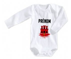 Body bébé Drapeau effet pinceau Gibraltar avec prénom taille 3/6 mois manches Longues