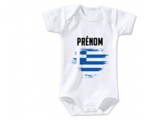 Body bébé Drapeau effet pinceau Grèce avec prénom taille 3/6 mois manches Courtes
