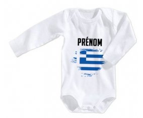 Body bébé Drapeau effet pinceau Grèce avec prénom taille 3/6 mois manches Longues