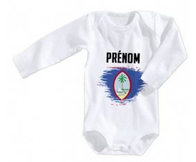 Body bébé Drapeau effet pinceau Guam avec prénom taille 3/6 mois manches Longues