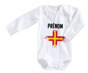 Body bébé Drapeau effet pinceau Guernesey avec prénom taille 3/6 mois manches Longues