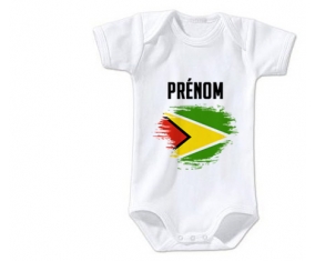 Body bébé Drapeau effet pinceau Guyane avec prénom taille 3/6 mois manches Courtes